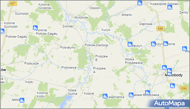 mapa Proszew B, Proszew B na mapie Targeo