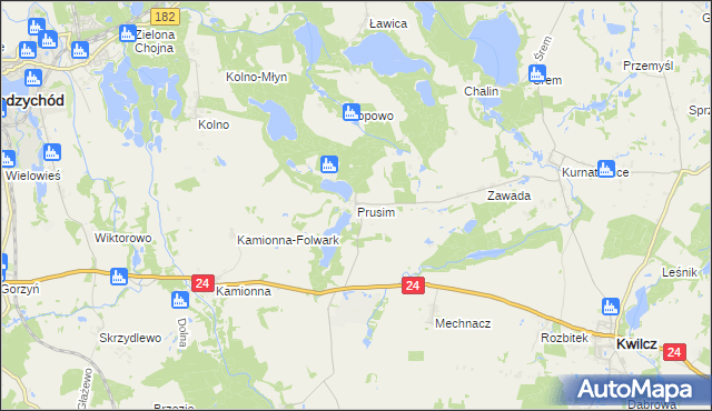 mapa Prusim gmina Kwilcz, Prusim gmina Kwilcz na mapie Targeo