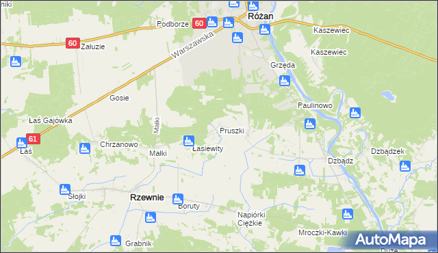 mapa Pruszki gmina Rzewnie, Pruszki gmina Rzewnie na mapie Targeo