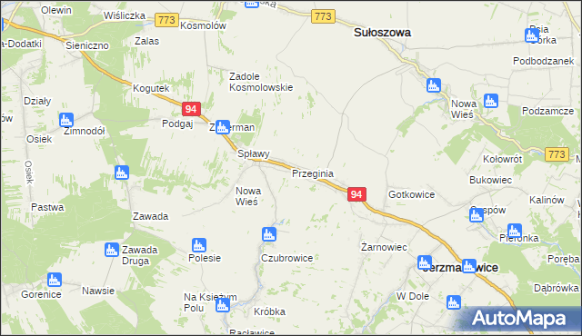 mapa Przeginia, Przeginia na mapie Targeo