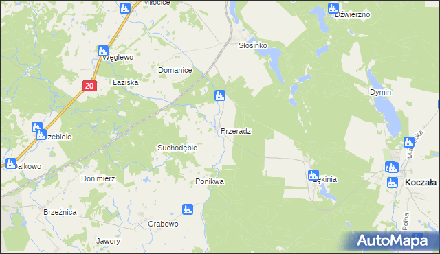mapa Przeradz gmina Miastko, Przeradz gmina Miastko na mapie Targeo