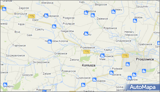 mapa Przesławice gmina Koniusza, Przesławice gmina Koniusza na mapie Targeo