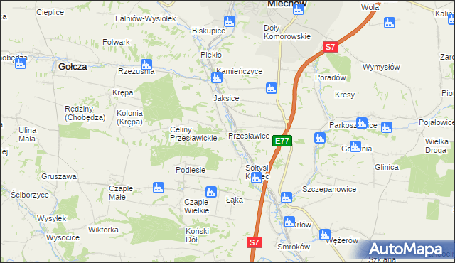 mapa Przesławice gmina Miechów, Przesławice gmina Miechów na mapie Targeo