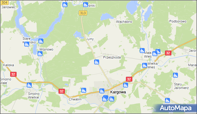mapa Przeszkoda gmina Kargowa, Przeszkoda gmina Kargowa na mapie Targeo