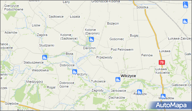mapa Przezwody gmina Wilczyce, Przezwody gmina Wilczyce na mapie Targeo
