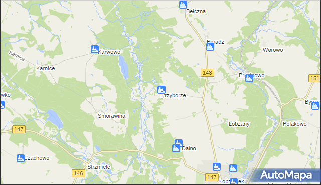 mapa Przyborze gmina Łobez, Przyborze gmina Łobez na mapie Targeo