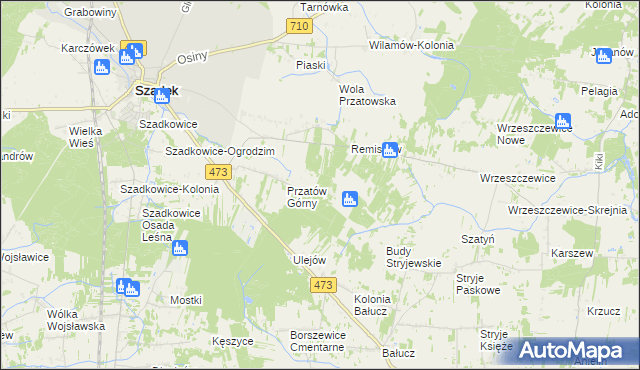 mapa Przybyłów gmina Szadek, Przybyłów gmina Szadek na mapie Targeo