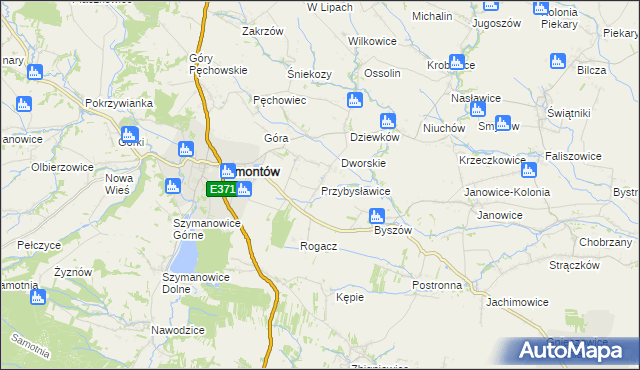 mapa Przybysławice gmina Klimontów, Przybysławice gmina Klimontów na mapie Targeo