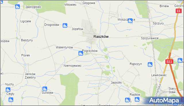 mapa Przybysławice gmina Raszków, Przybysławice gmina Raszków na mapie Targeo