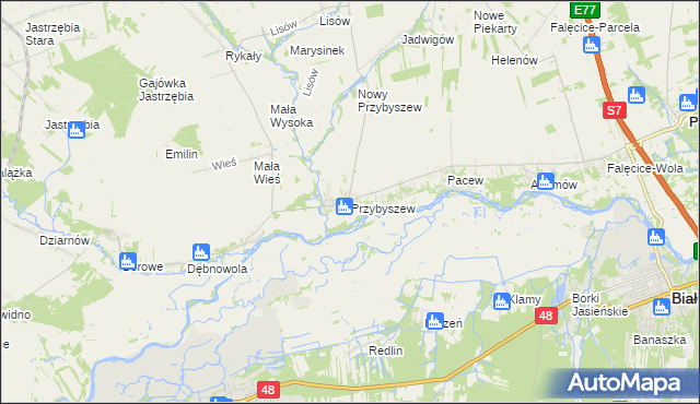 mapa Przybyszew gmina Promna, Przybyszew gmina Promna na mapie Targeo