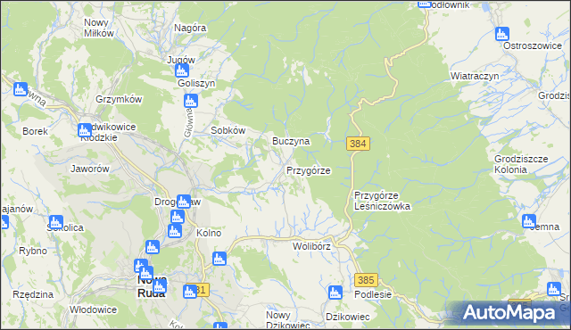 mapa Przygórze gmina Nowa Ruda, Przygórze gmina Nowa Ruda na mapie Targeo