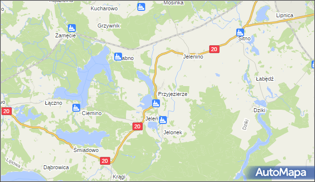 mapa Przyjezierze gmina Borne Sulinowo, Przyjezierze gmina Borne Sulinowo na mapie Targeo