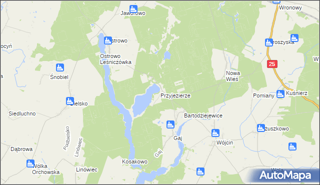 mapa Przyjezierze gmina Jeziora Wielkie, Przyjezierze gmina Jeziora Wielkie na mapie Targeo