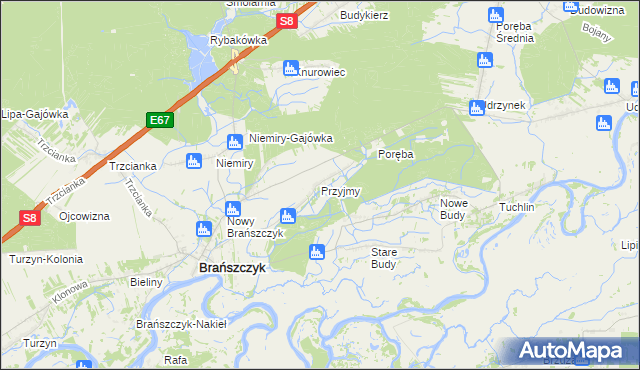 mapa Przyjmy gmina Brańszczyk, Przyjmy gmina Brańszczyk na mapie Targeo