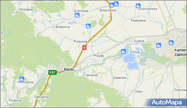 mapa Przyłęk gmina Bardo, Przyłęk gmina Bardo na mapie Targeo
