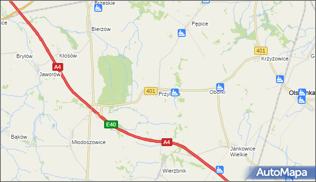 mapa Przylesie gmina Olszanka, Przylesie gmina Olszanka na mapie Targeo