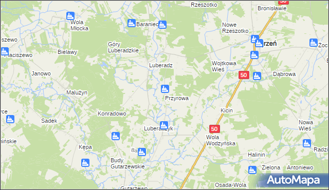 mapa Przyrowa gmina Ojrzeń, Przyrowa gmina Ojrzeń na mapie Targeo