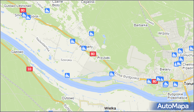 mapa Przysiek gmina Zławieś Wielka, Przysiek gmina Zławieś Wielka na mapie Targeo