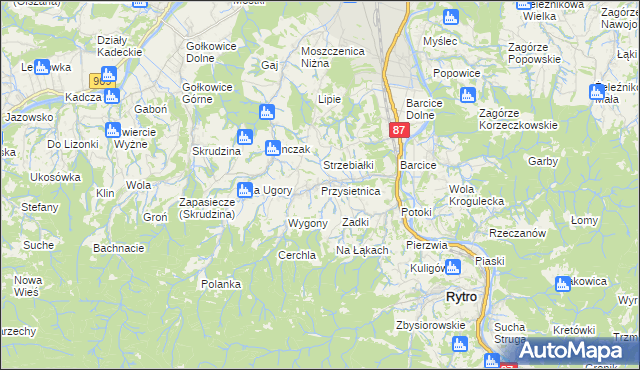 mapa Przysietnica gmina Stary Sącz, Przysietnica gmina Stary Sącz na mapie Targeo