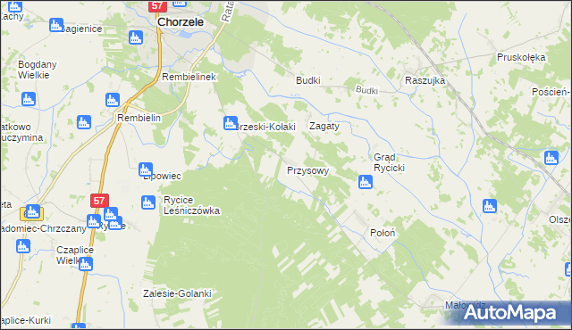 mapa Przysowy gmina Chorzele, Przysowy gmina Chorzele na mapie Targeo