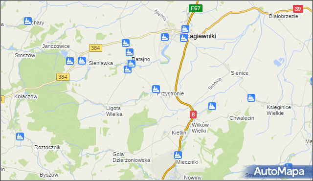 mapa Przystronie gmina Łagiewniki, Przystronie gmina Łagiewniki na mapie Targeo