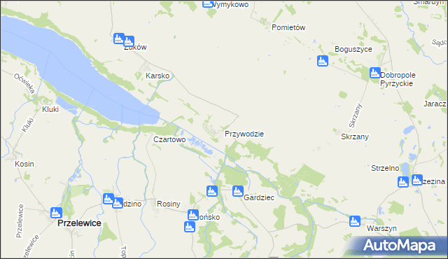 mapa Przywodzie gmina Przelewice, Przywodzie gmina Przelewice na mapie Targeo