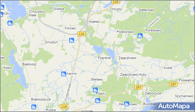 mapa Psarskie gmina Pniewy, Psarskie gmina Pniewy na mapie Targeo