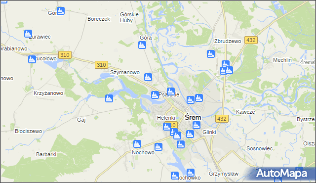 mapa Psarskie gmina Śrem, Psarskie gmina Śrem na mapie Targeo