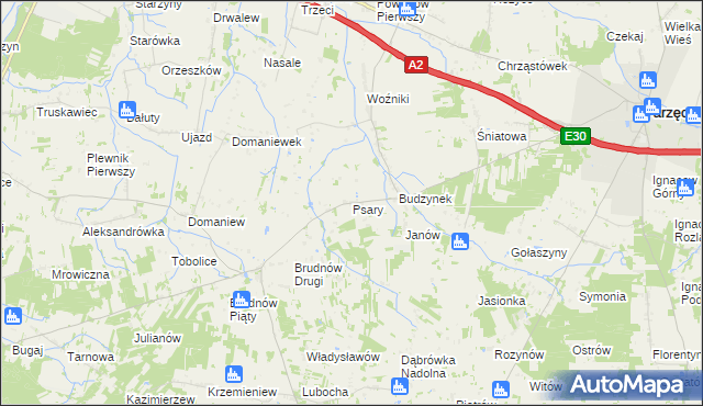 mapa Psary gmina Dalików, Psary gmina Dalików na mapie Targeo