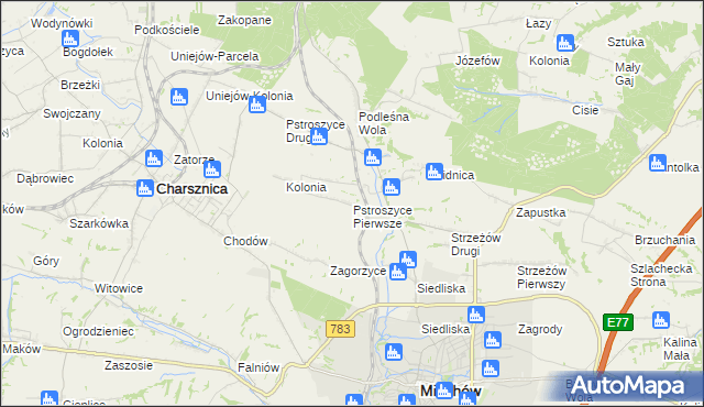 mapa Pstroszyce Pierwsze, Pstroszyce Pierwsze na mapie Targeo