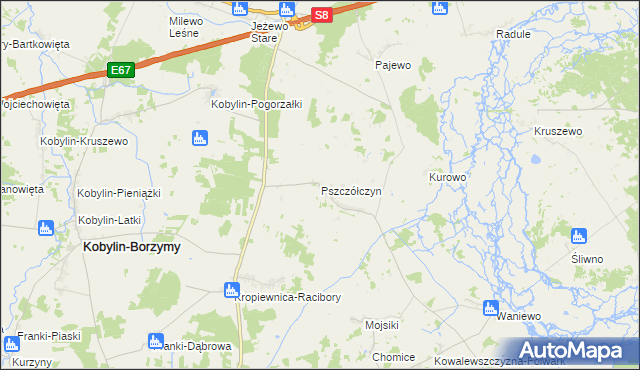 mapa Pszczółczyn gmina Kobylin-Borzymy, Pszczółczyn gmina Kobylin-Borzymy na mapie Targeo