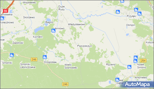 mapa Pszczółczyn gmina Łabiszyn, Pszczółczyn gmina Łabiszyn na mapie Targeo