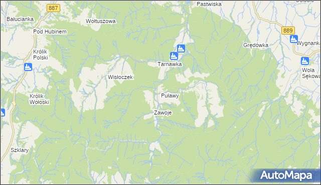 mapa Puławy gmina Rymanów, Puławy gmina Rymanów na mapie Targeo