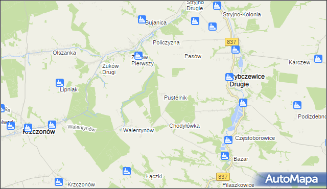 mapa Pustelnik gmina Krzczonów, Pustelnik gmina Krzczonów na mapie Targeo