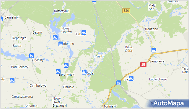 mapa Pustki gmina Nowe Miasto Lubawskie, Pustki gmina Nowe Miasto Lubawskie na mapie Targeo