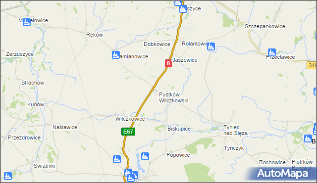 mapa Pustków Wilczkowski, Pustków Wilczkowski na mapie Targeo