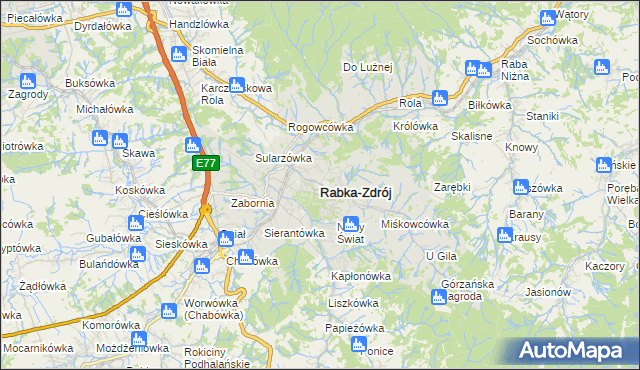mapa Rabka-Zdrój, Rabka-Zdrój na mapie Targeo