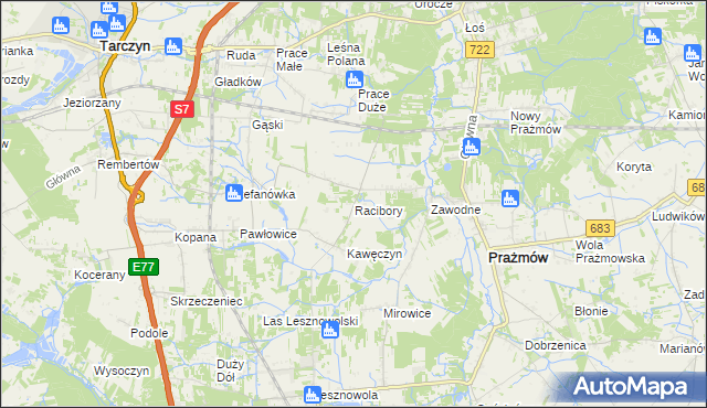 mapa Racibory gmina Tarczyn, Racibory gmina Tarczyn na mapie Targeo