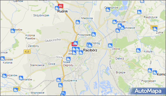 mapa Racibórz, Racibórz na mapie Targeo