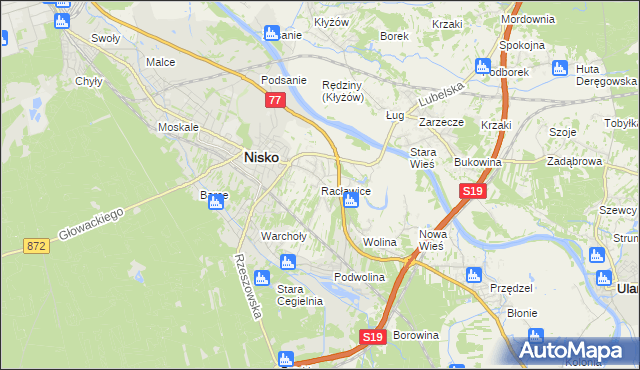 mapa Racławice gmina Nisko, Racławice gmina Nisko na mapie Targeo