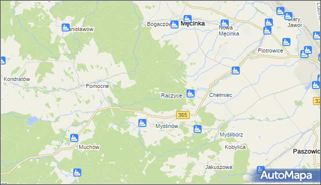 mapa Raczyce gmina Męcinka, Raczyce gmina Męcinka na mapie Targeo