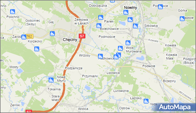 mapa Radkowice gmina Chęciny, Radkowice gmina Chęciny na mapie Targeo