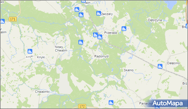 mapa Radomyśl gmina Grzmiąca, Radomyśl gmina Grzmiąca na mapie Targeo