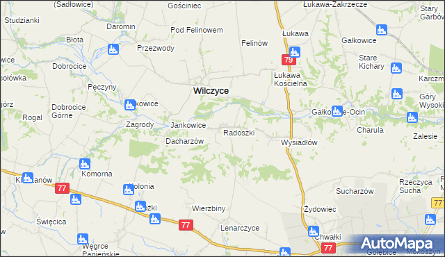 mapa Radoszki gmina Wilczyce, Radoszki gmina Wilczyce na mapie Targeo