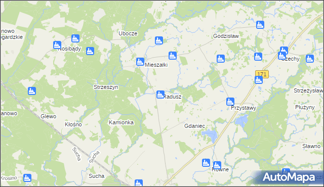 mapa Radusz gmina Grzmiąca, Radusz gmina Grzmiąca na mapie Targeo