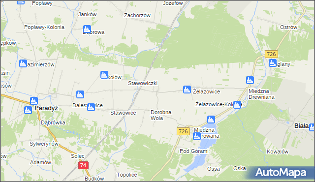 mapa Radwan gmina Białaczów, Radwan gmina Białaczów na mapie Targeo
