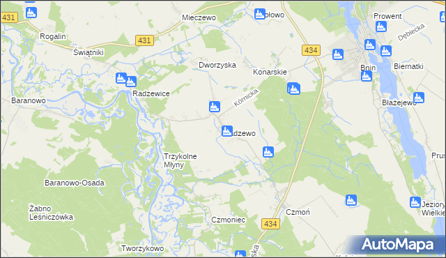 mapa Radzewo gmina Kórnik, Radzewo gmina Kórnik na mapie Targeo