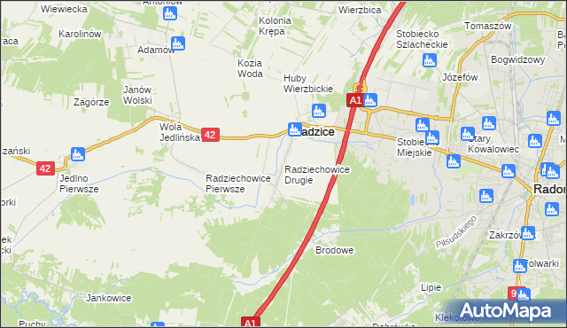 mapa Radziechowice Drugie, Radziechowice Drugie na mapie Targeo