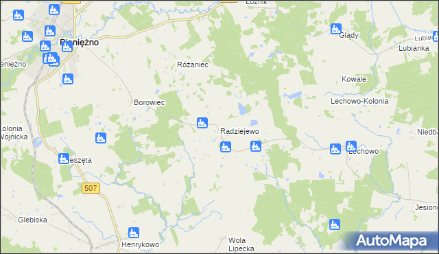 mapa Radziejewo gmina Pieniężno, Radziejewo gmina Pieniężno na mapie Targeo