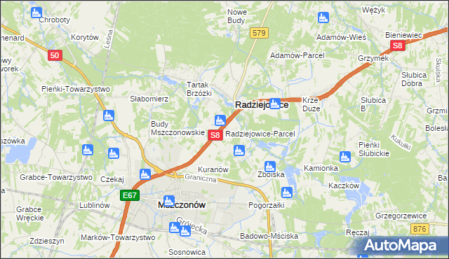 mapa Radziejowice-Parcel, Radziejowice-Parcel na mapie Targeo
